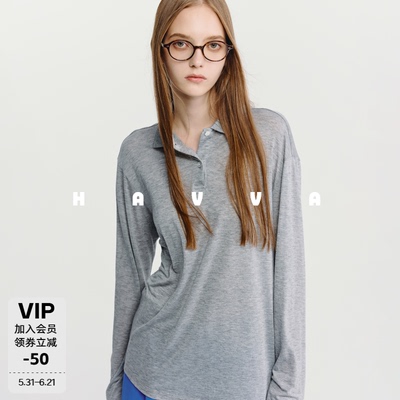 HAVVA翻领长袖显瘦T恤