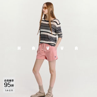 HAVVA精梳长绒棉显瘦灯芯绒休闲短裤女士直筒裤子2026夏季K3-1747
