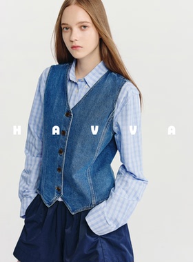 HAVVAV领牛仔马甲短款直筒女士叠穿坎肩外搭马夹2026年春J3-4961