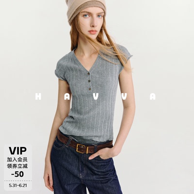 HAVVA莱赛尔天丝女士短袖针织衫