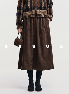 HAVVA设计感松紧腰中长款半身裙好穿易搭女士裙子2025冬季S3-5392