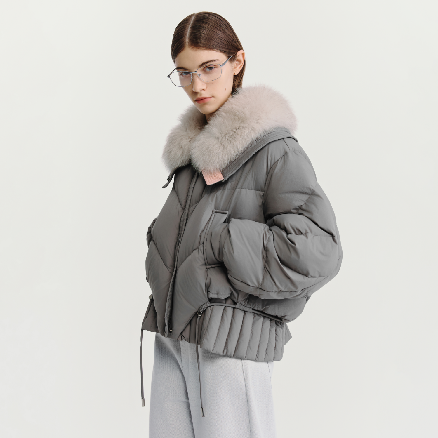 HAVVA毛绒领翻领短款羽绒服下摆抽绳收腰女外套2025年冬季Y3-2514