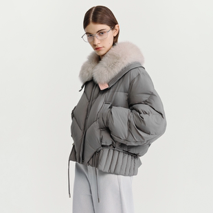 HAVVA毛绒领翻领短款羽绒服下摆抽绳收腰女外套2025年冬季Y3-2514