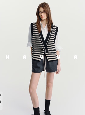 HAVVA叠搭好穿V领毛衣马夹开衫女士背心针织衫马甲2025秋冬M13531