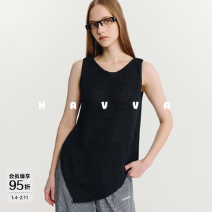 HAVVA圆领显瘦无袖针织背心不规则下摆设计女士上衣2026夏M3-6677