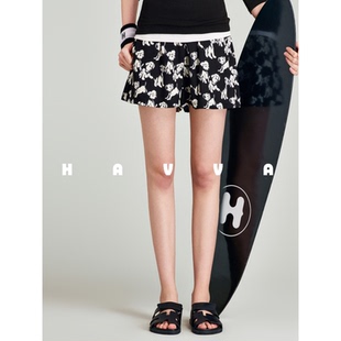 HAVVA松弛感抽绳短裤 2025夏KD1187 显瘦显腿长慵懒感女休闲裤