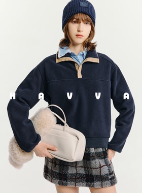 HAVVA松弛感落肩袖卫衣软糯舒适显瘦好穿女士上衣2025秋冬V3-2934