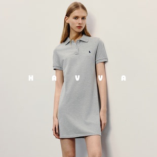 2285 宽松显瘦通勤穿搭裙子2025夏Q3 HAVVAPolo领短袖 连衣裙女短款