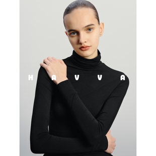 HAVVA半高领长袖打底衫T恤女高弹绒感叠穿内搭上衣2026春季T58872