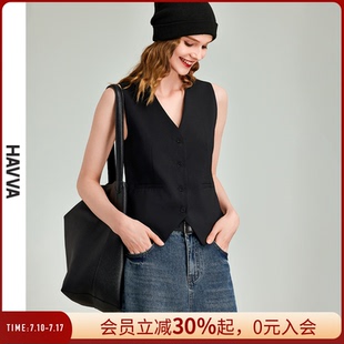 新款 马甲女气质修身 HAVVA2025春季 黑色西装 1929 短款 马夹上衣J3