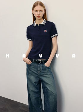 HAVVAPolo领修身短袖T恤女短款半袖上衣ins潮通勤2025夏T3-17830