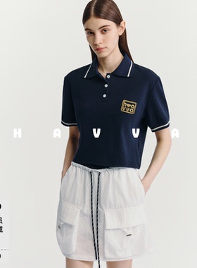 HAVVAPolo领刺绣短袖T恤短款宽松女士半袖上衣2026夏季T3-3513