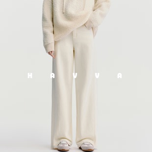 HAVVA休闲老钱感加绒加厚直筒牛仔裤女小众裤子2025冬季KH3-3909