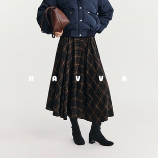 HAVVA经典格纹a字半身裙中长款高腰显瘦女士裙子2025秋冬季S96921