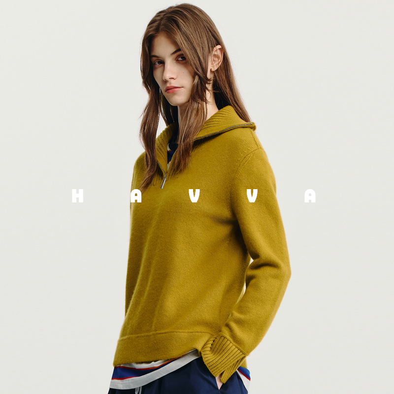 HAVVA高级简约半拉链套头毛衣细腻柔软女士针织衫2025秋冬M3-0397,女装/女士精品,毛衣,淘宝优惠券,粉丝福利购,淘宝优惠卷