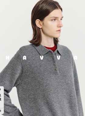 HAVVA宽松翻领纽扣门襟针织衫柔软舒适保暖女毛衣2025秋冬M3-4817