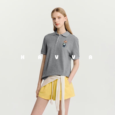 HAVVA经典polo领刺绣短袖T恤休闲舒适女士半袖2025夏季T3-1406