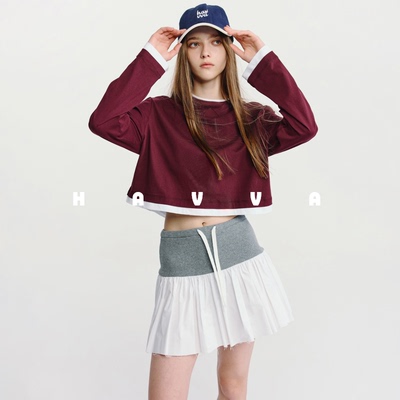HAVVA【红运好运新年系列】假两件长袖T恤女打底衫2026春T3-4875