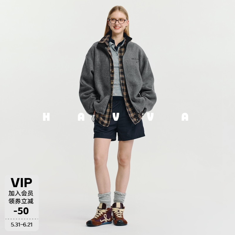 HAVVA 今年流行的摇粒绒外套收缩袖口下摆上衣2025秋冬N3-4090