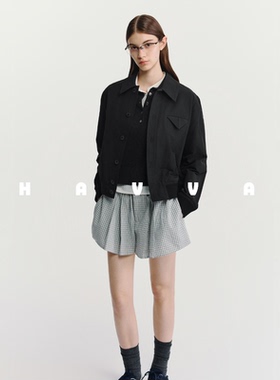 HAVVA工装风翻领夹克休闲短外套舒适修身女士上衣2026年春W3-4224