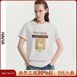 上衣2025春夏季 T7921 t恤女士ins潮寬松字母印花黑色半袖 HAVVA短袖