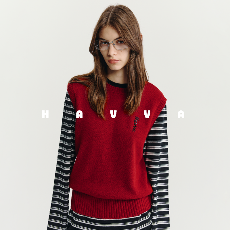 HAVVA【红运好运新年系列】毛衣马甲女士针织衫2025秋冬M3-28250