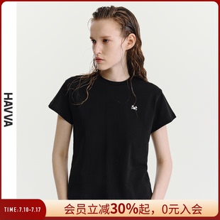 上衣ins潮通勤2025春夏季 半袖 T70032 T恤女短款 HAVVA正肩圓領(lǐng)短袖