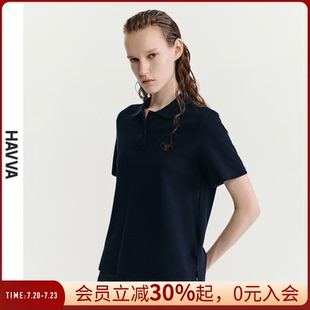 HAVVAPolo領正肩短袖 2025夏季 3502 T恤精梳長絨棉舒適女士半袖
