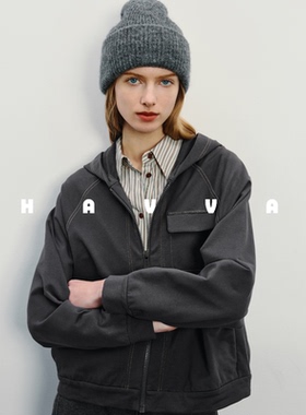 HAVVA拉链卫衣外套短款休闲显瘦慵懒风女士上衣2025秋季W15170