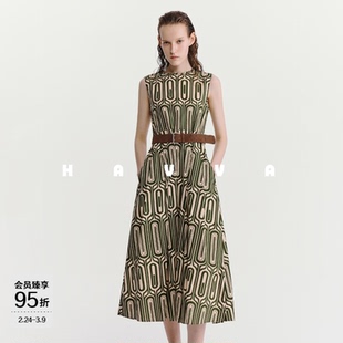 HAVVA圆领无袖背心连衣裙系带收腰中长款女士裙子2026夏季Q3-3698