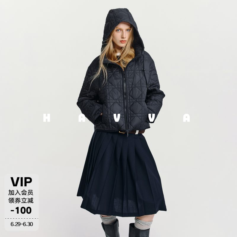 HAVVA休闲宽松连帽棉服短款好穿搭拉链开衫女外套2025秋冬A3-4204