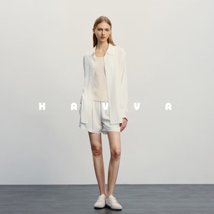 上衣松紧腰短裤 女两件套2025夏季 套装 3317 长袖 HAVVA好穿搭衬衫