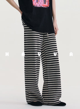HAVVA松紧腰条纹直筒休闲裤舒适慵懒感女裤子2026春季KX3-5664