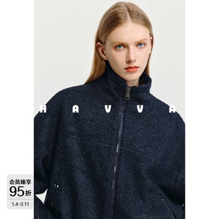 HAVVA短款立领毛绒拉链外套宽松舒适女仿生皮草2025秋冬季P3-4088
