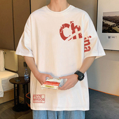 t恤男潮牌2026夏季 潮流打底衫 新款 字母印花宽松半袖 纯棉美式 短袖