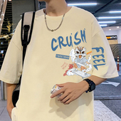 ins潮牌宽松国潮半袖 2026新款 重磅纯棉体恤 t恤男夏季 醒狮港风短袖