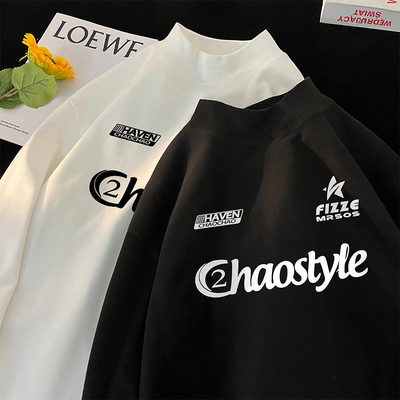 德绒针织衫男秋冬季新款美式休闲立领上衣ins宽松大码内搭打底衫