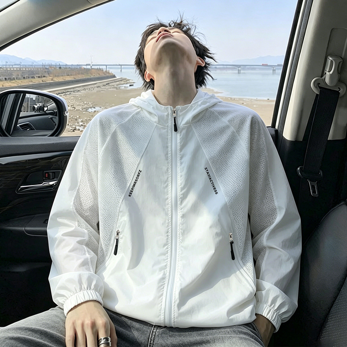 防晒衣男夏季薄款连帽设计网眼透气上衣2026新款休闲宽松冲锋夹克