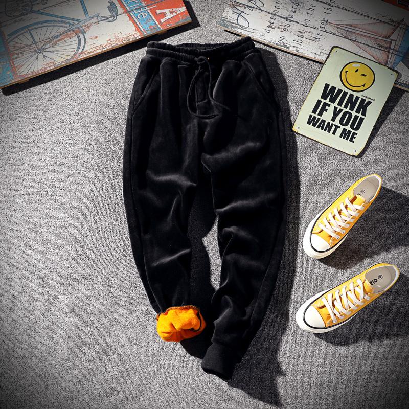 男士休闲裤日系秋冬季金丝绒加绒厚款收口裤青年哈伦裤男大码长裤