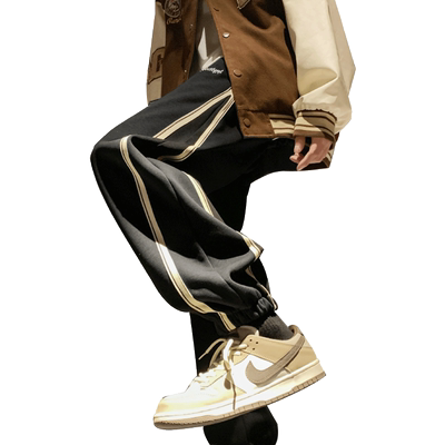 条纹裤子潮流百搭刺绣休闲男女