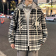 港风宽松可拆卸连帽开衫 夹棉加厚格子夹克外套男秋冬季 2026新款 潮
