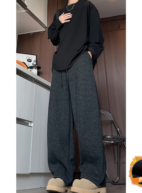 裤子男秋冬季2026新款大码直筒弯刀裤ins宽松高街潮牌美式休闲裤