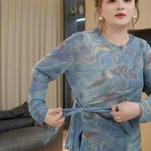 休闲百搭修身 人棉螺纹1 显瘦上衣 T恤女时尚 印花长袖 1春季 2026新款