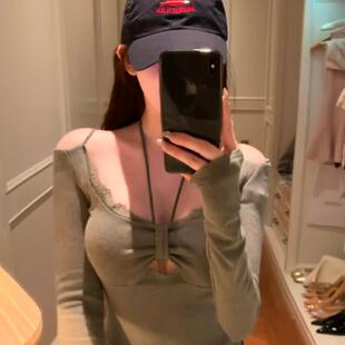 复古辣妹风长袖 T恤女设计感拼接超好看上衣 1260克美式 人棉螺纹1