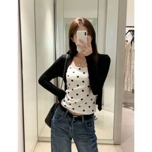 T恤女休闲时尚 人棉1 1冰丝螺纹美式 甜辣妹风长袖 方领上衣 百搭修身