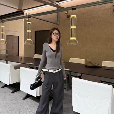 美式复古长袖T恤女春季新款