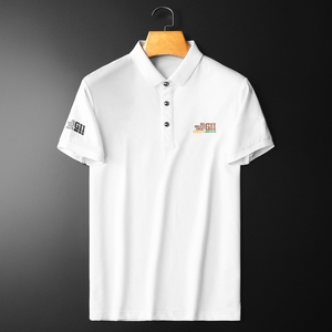 D332 3360 P75 平铺白色 2023春夏丝光棉翻领短袖POLO衫 印花潮,男装Polo衫,电商D332