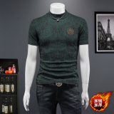 D33236929P80假模黑色2024秋冬纯棉中领短袖打底衫加绒加厚，男装T恤，电商D332