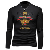 D33227424P100假模黑色2025秋冬纯棉中领长袖打底衫加绒加厚，男装T恤，电商D332