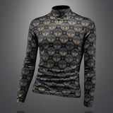 D33287451P100镂空黑色2024秋冬天丝棉中领长袖打底衫加厚潮，男装T恤，电商D332